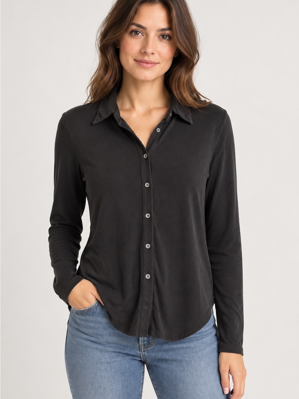Jason Wu Black Tencel Blend Button-Up Shirt | Size Medium